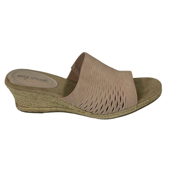 Easy Street Sz 12 Blush Pink Stretch Comfort Espadrille Wedge Slide Heel Shoe - Picture 3 of 12